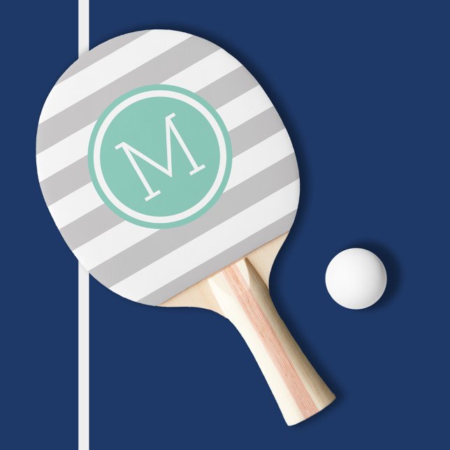 Grått och Aqua Preppy Rand Monogram Pingisracket (Skapare uppladdad)