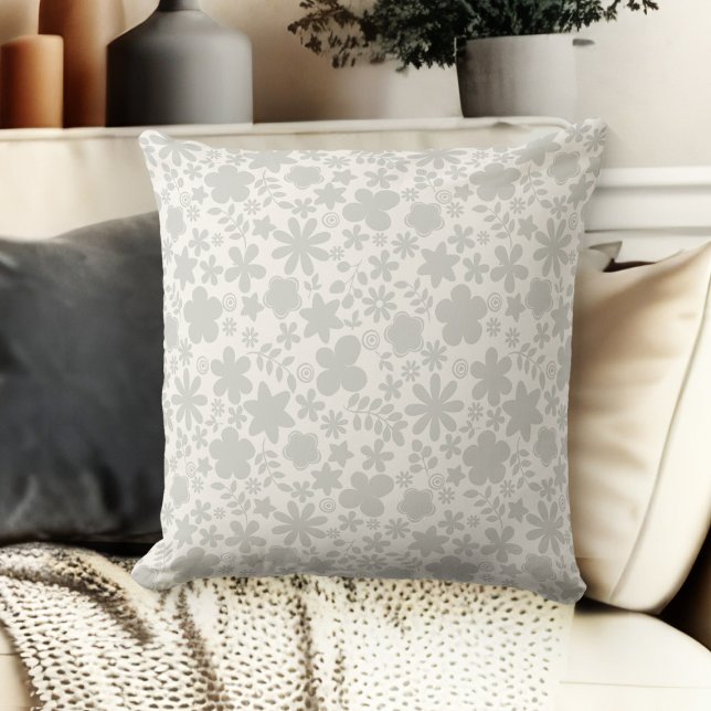Grått- och Beige Cream Färgad Blommigt Couch Kudde (throw pillow for living room floral couch throw pillow grey and beige)