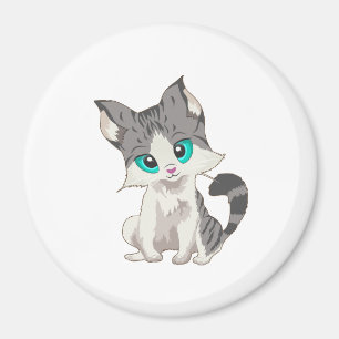 Grått- OCH BEIGE LITTLE KITTEN MED BLUE ÖGA Magnet