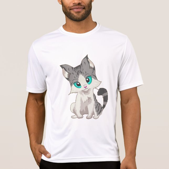 Grått- OCH BEIGE LITTLE KITTEN MED BLUE ÖGA T Shirt (Framsida)