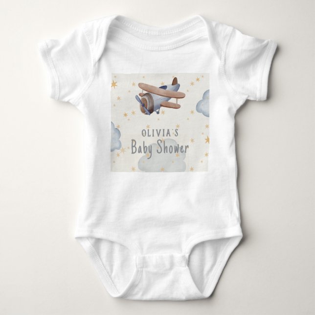 Grått- och Beige Watercolor Baby Shower T Shirt (Framsida)