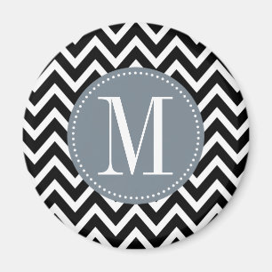 Grått och Black Chevron Anpassningsbar Monogram Magnet