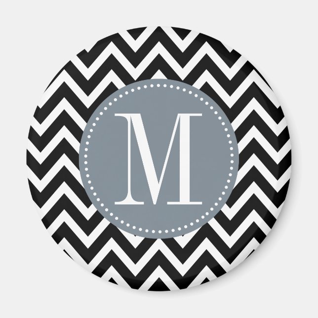 Grått och Black Chevron Anpassningsbar Monogram Magnet (Framsidan)