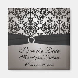 Grått- och Black Damask Wedding Favor Magnet
