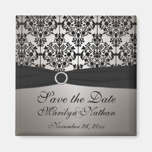 Grått- och Black Damask Wedding Favor Magnet