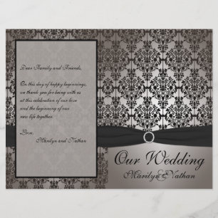 Grått- och Black Damask Wedding Program