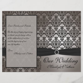 Grått- och Black Damask Wedding Program