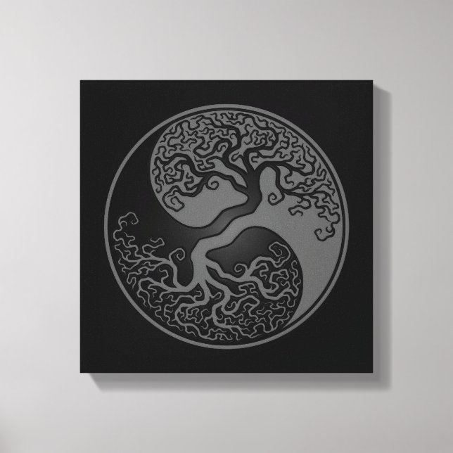 Grått och Black Livets träd Yin Yang Canvastryck (Framsida)