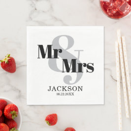 Grått och Black Mr & Mrs Bröllop Pappersservett