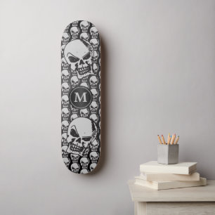 Grått- och Black Skull-huvuden - Monogram Skateboard Bräda 20,5 Cm