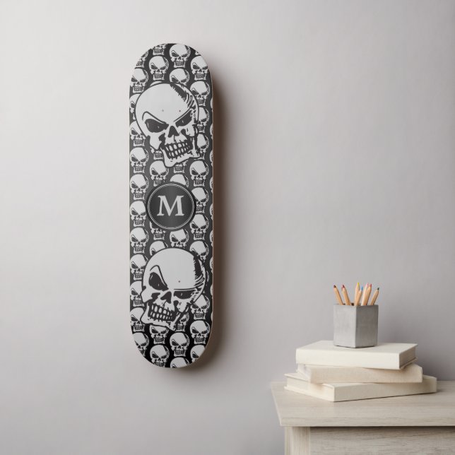 Grått- och Black Skull-huvuden - Monogram Skateboard Bräda 20,5 Cm (Väggkonst)