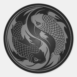 Grått och Black Yin Yang Koi Fish Runt Klistermärke