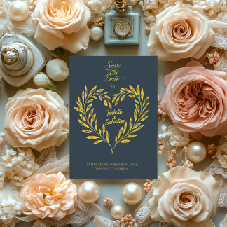 Grått och Blek Guld Heart Spara datum Inbjudningar