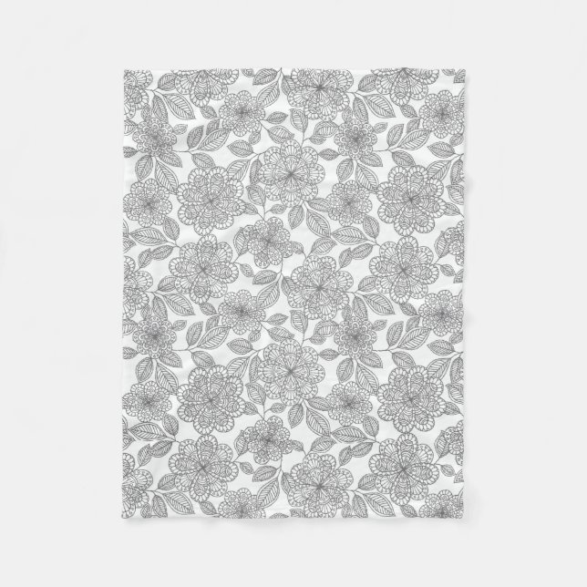 GRÅTT OCH BLOM- DESIGN FÖR KRÄM FLEECEFILT (Framsidan)