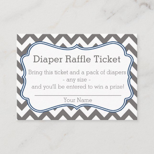 Grått och Blue Chevron Diaper Raffle Biljett Tilläggskort (Framsida)