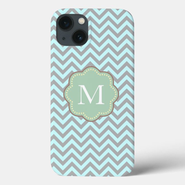 Grått och Blue Chevron Monogram (Baksida)