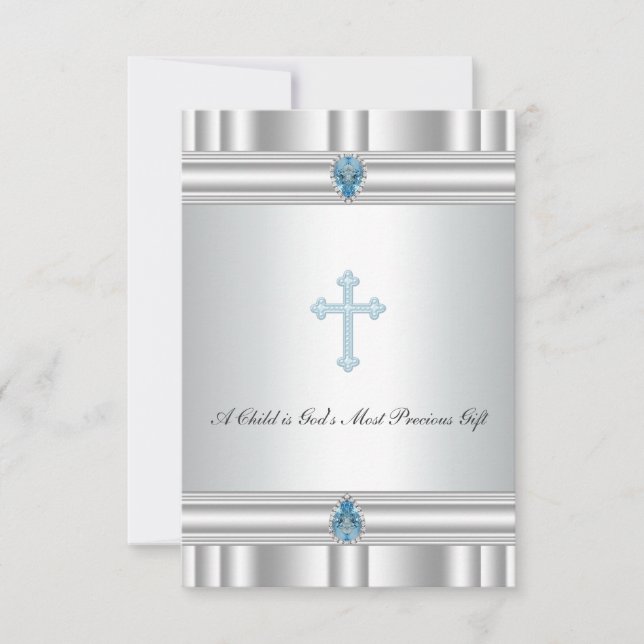 Grått och Blue Kor Christening Inbjudningar (Framsida)