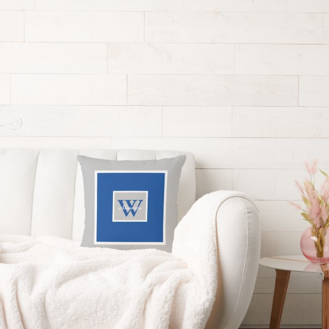 Grått och Blue Modern Simple Initial och Namn Kudde (Soffa)