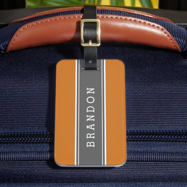 Grått och bränd Orange Rugby Rand Anpassningsbar M Bagagebricka (Framsida Insitu 2)