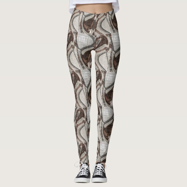 Grått och brun Abstrakt Art Leggings (Framsida)