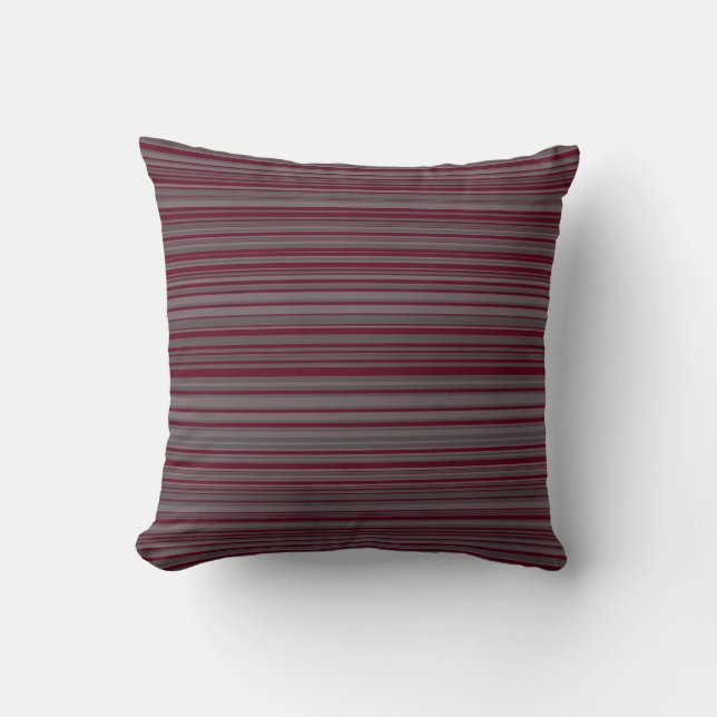 Grått och Burgundy Simple Modern Stripe Mönster Kudde (Framsida)
