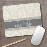 Grått- och elfenbensmönster med Vintage med Namn Musmatta<br><div class="desc">En elegant mönster med ett typsnitt designat för en kvinnlig kvinna. Lägg till ditt namn eller monogram. Om du behöver göra ändringar i teckningen klickar du på knappen Anpassa för att göra ändringar.</div>