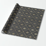 Grått och Gold Foil Paris Krona Presentpapper<br><div class="desc">Inslagning papper för grått och guld krona mönster.</div>