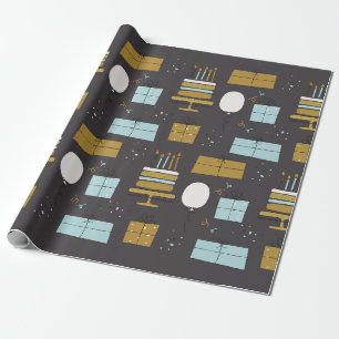 Grått och Golden Cute Illustrated Birthday Gift Presentpapper