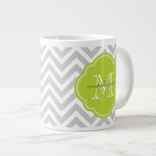 Grått och Grönt Chevron Anpassningsbar Monogram Jumbo Mugg