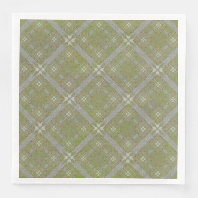 Grått och Grönt Rulla Diamond Mönster Pappersservett (Framsida)