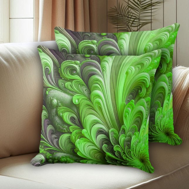 Grått och Grönt Skuldad Blommigt och ludd Mönster Kudde (Grey and Green Sculpted Floral and Feathered Pattern Throw Pillows Cover Photo 1)