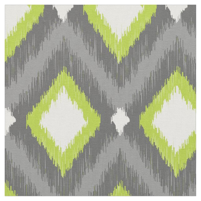 Grått och Grönt Tribal Ikat Chevron Tyg (Närbild)