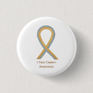 Grått och Guld Angel Awareness Ribbon Button Stift Knapp