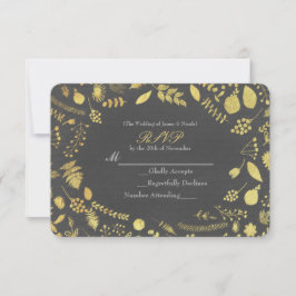 Grått och guld blommig bröllops-RSVP-kort OSA Kort