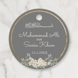 Grått och Guld Blommigt Islamiska muslimska Bröllo Gåvor Etiketter