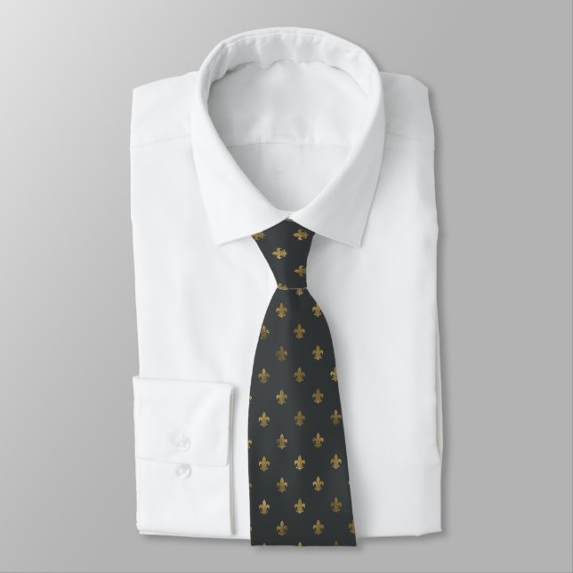 Grått och Guld Fleur de Lis Manar Tie Slips (Bunden)