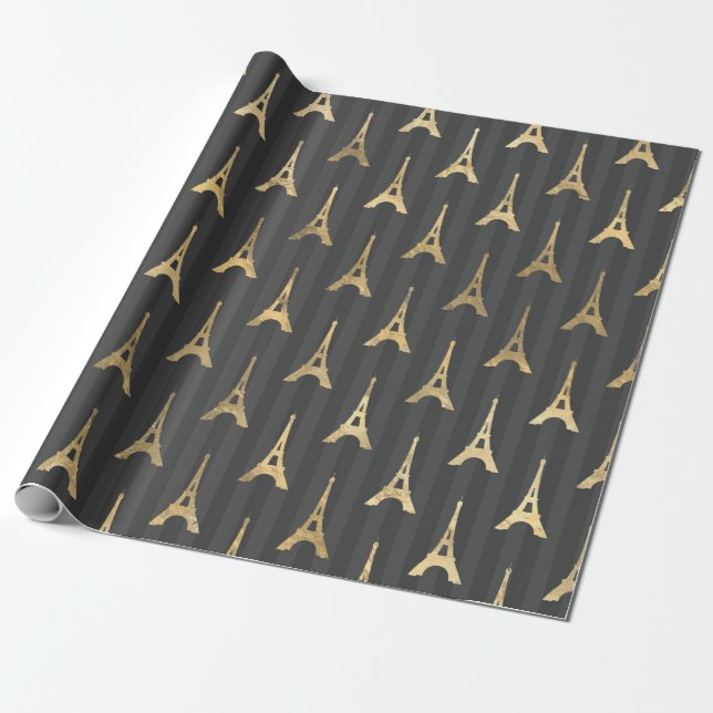 Grått och guld folie Paris Eiffeltorn Presentpapper (Utrullad)