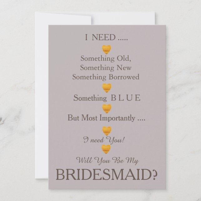 Grått och Guld med hjärta.. blir du min bridesmaid Inbjudningar (Framsida)