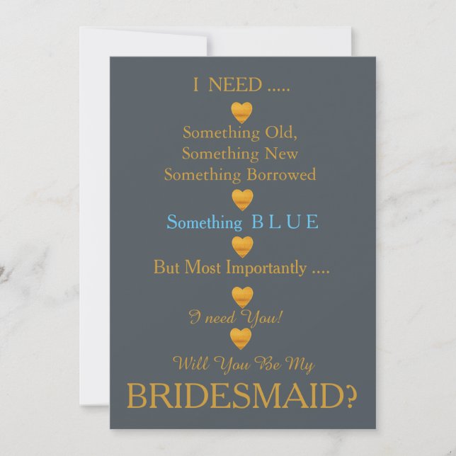 Grått och Guld med hjärta.. blir du min bridesmaid Inbjudningar (Framsida)