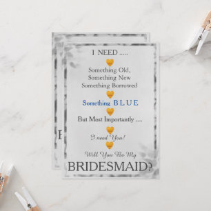 Grått och Guld med hjärta.. blir du min bridesmaid Inbjudningar