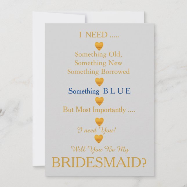 Grått och Guld med hjärta.. blir du min bridesmaid Inbjudningar (Framsida)