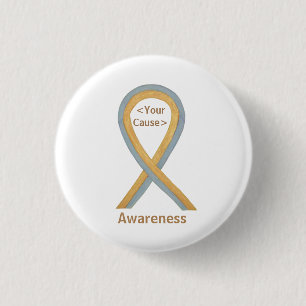 Grått- och Guld-medvetenhet Ribbon Button Stift Knapp