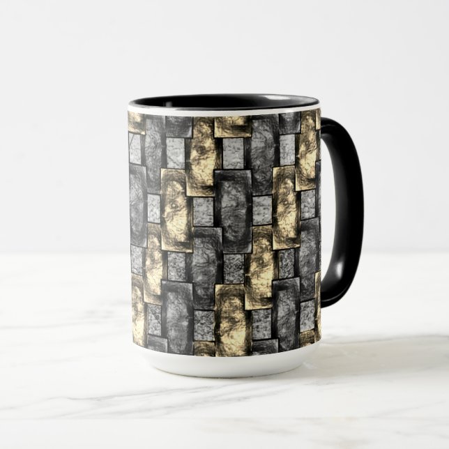 Grått- och guldfärgad, kardad rektangulär delar mugg (Framsida höger)