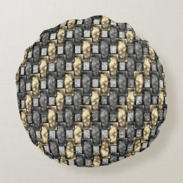 Grått- och guldfärgad, kardad rektangulär delar rund kudde