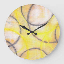 grått och Gult Abstrakt Art Clock Stor Klocka