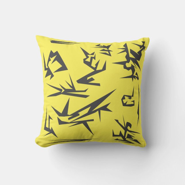 Grått och Gult Abstrakt Art Cushion Pillow Kudde (Framsida)