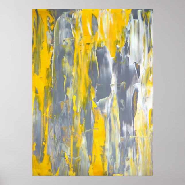 grått och Gult Abstrakt Art Poster (Framsidan)