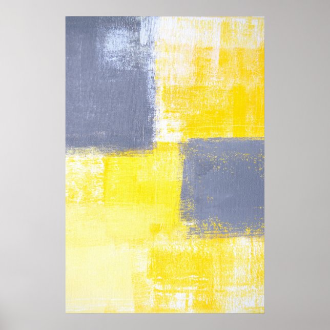 grått och Gult Abstrakt Art saknas Poster (Framsidan)