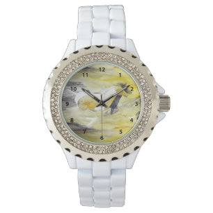 Grått och Gult Abstrakt Horse Artwork Armbandsur