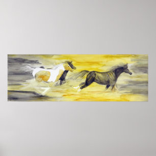 Grått och Gult Abstrakt Horse Artwork Poster
